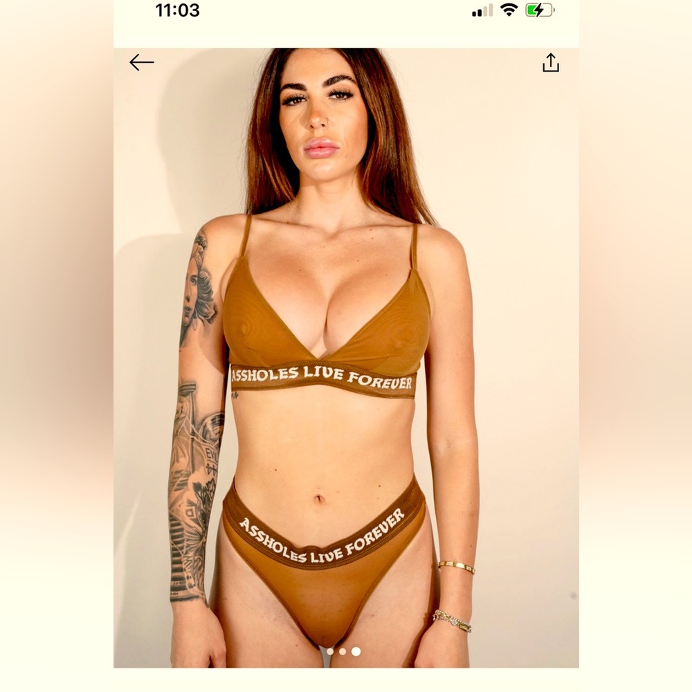 Assholes live Forever: Brown MeshBralette & matching thong